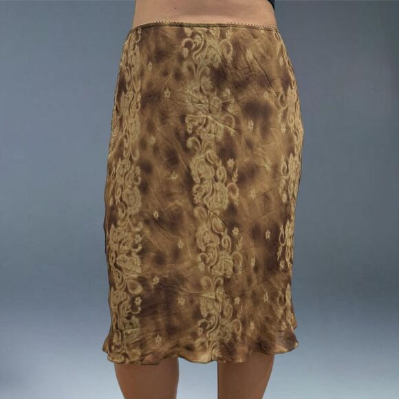 INC International Concepts Silk Skirt 8 Brown Lace Midi Boho Y2K Paisley Fairy - Picture 2 of 7